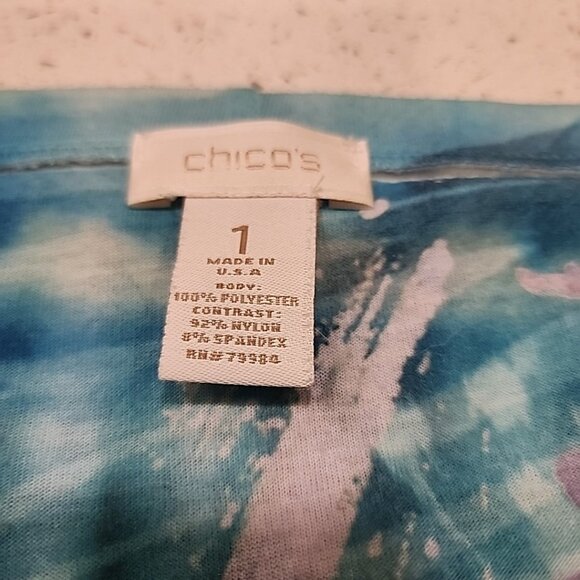 chicos size 1 M Blue Floral Shirt Top Lace Sleeves - Picture 3 of 7